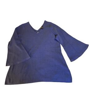 H by Halston Pullover Sweater V Neck Blue Long Bell Sleeves Sz 1X